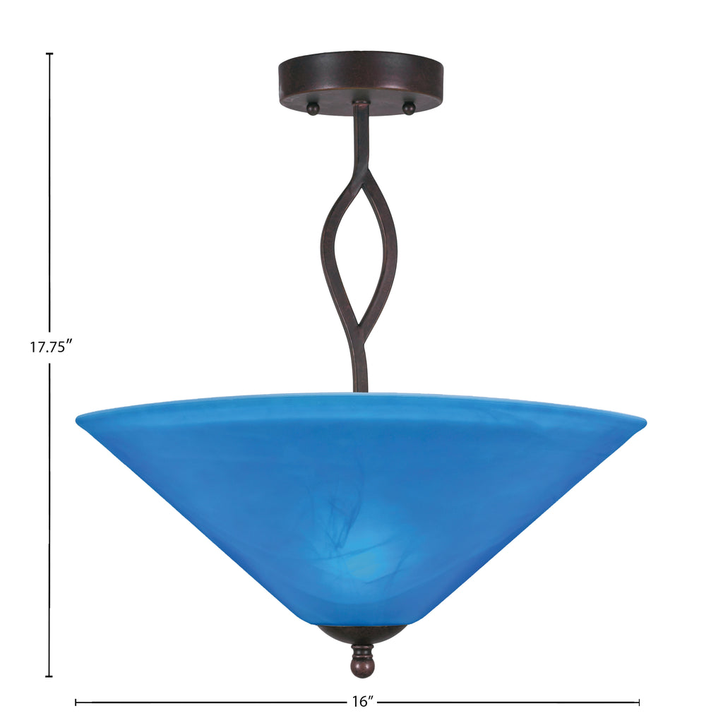 Revo Three Light Semi-Flush Mount in Dark Granite with 16" Blue Italian Shade