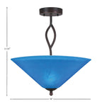 Revo Three Light Semi-Flush Mount in Dark Granite with 16" Blue Italian Shade