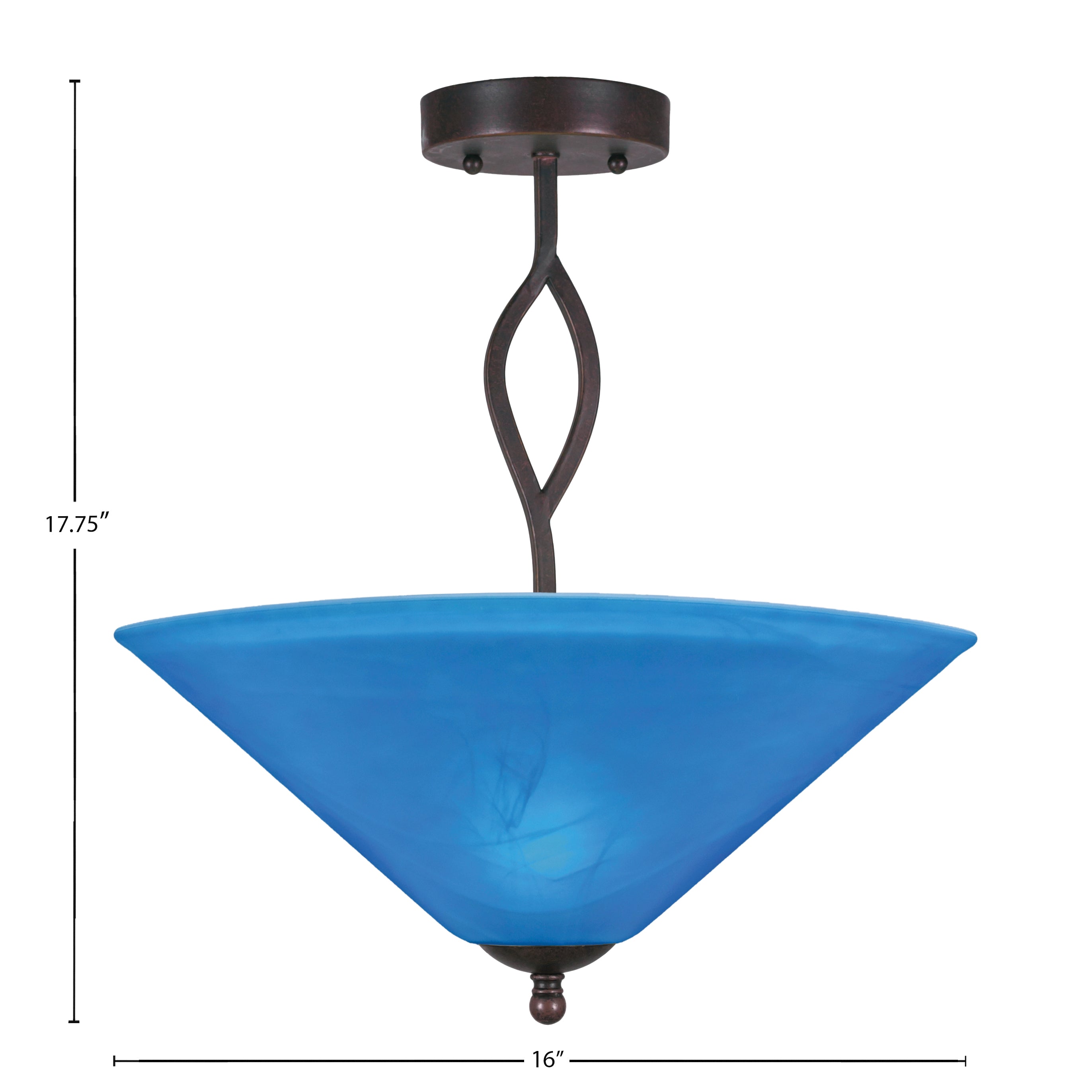 Revo Three Light Semi-Flush Mount in Dark Granite with 16" Blue Italian Shade