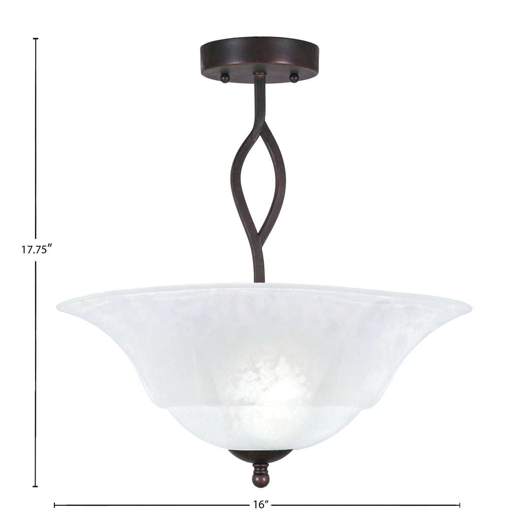 Revo Three Light Semi-Flush Mount in Dark Granite with 16" White Marble Shade