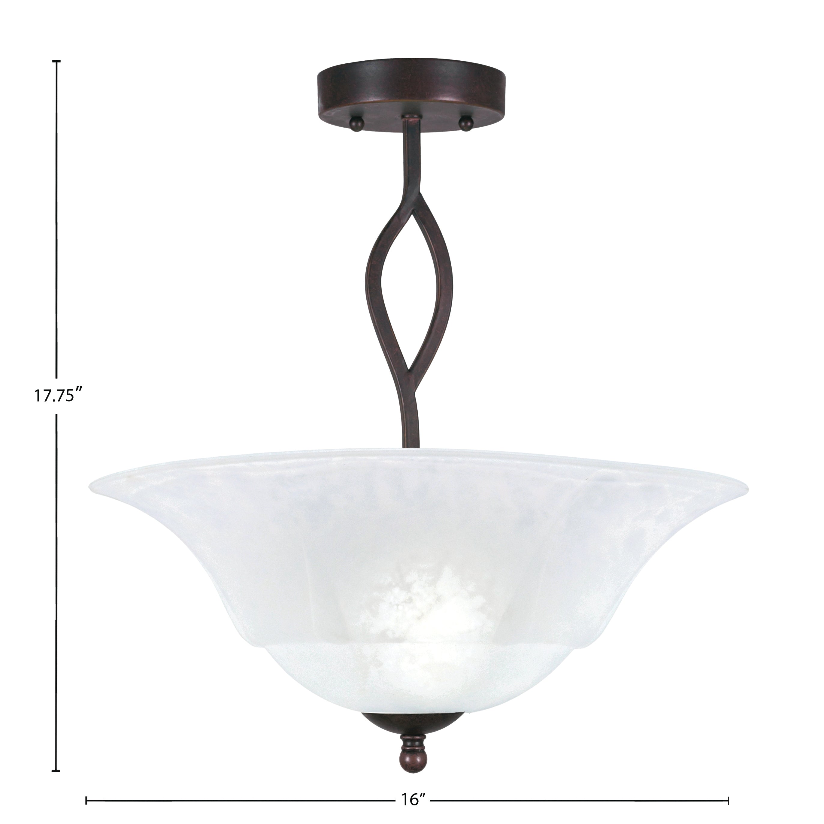 Revo Three Light Semi-Flush Mount in Dark Granite with 16" White Marble Shade