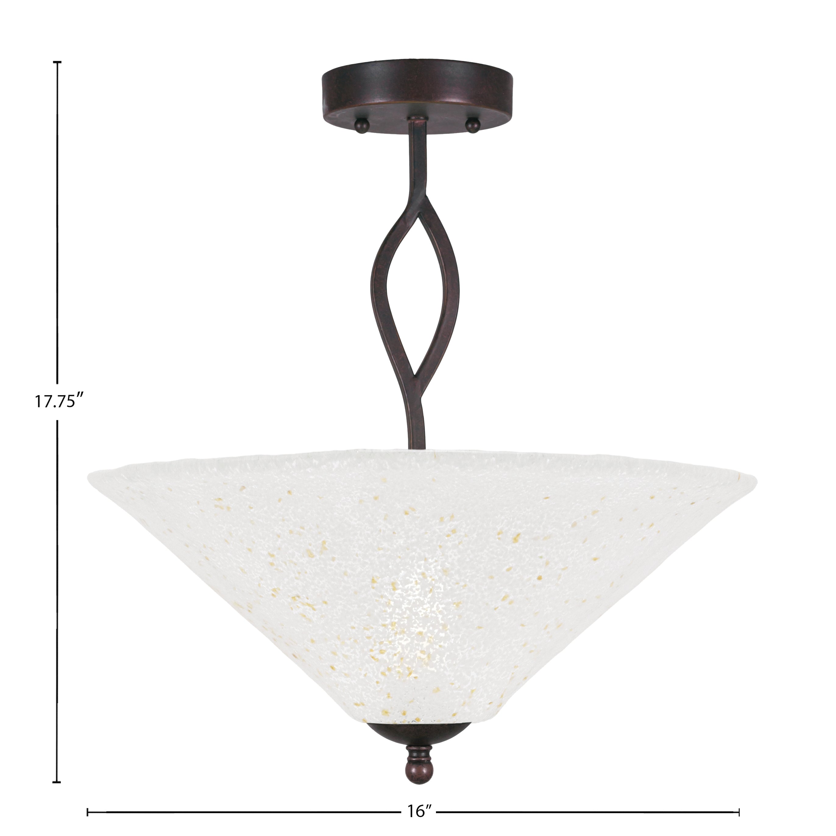 Revo Three Light Semi-Flush Mount in Dark Granite with 16" Gold Ice Shade