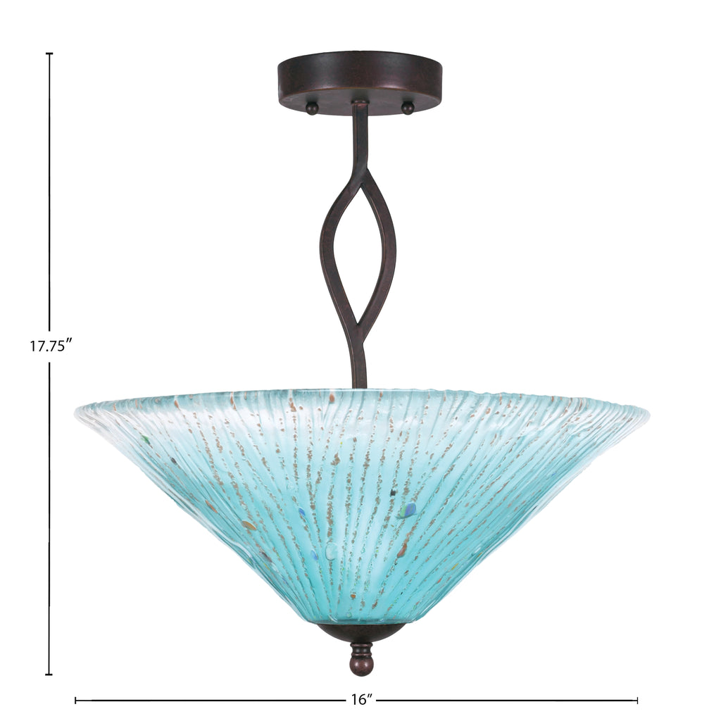 Revo Three Light Semi-Flush Mount in Dark Granite with 16" Teal Crystal Shade