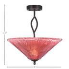 Revo Three Light Semi-Flush Mount in Dark Granite with 16" Raspberry Crystal Shade