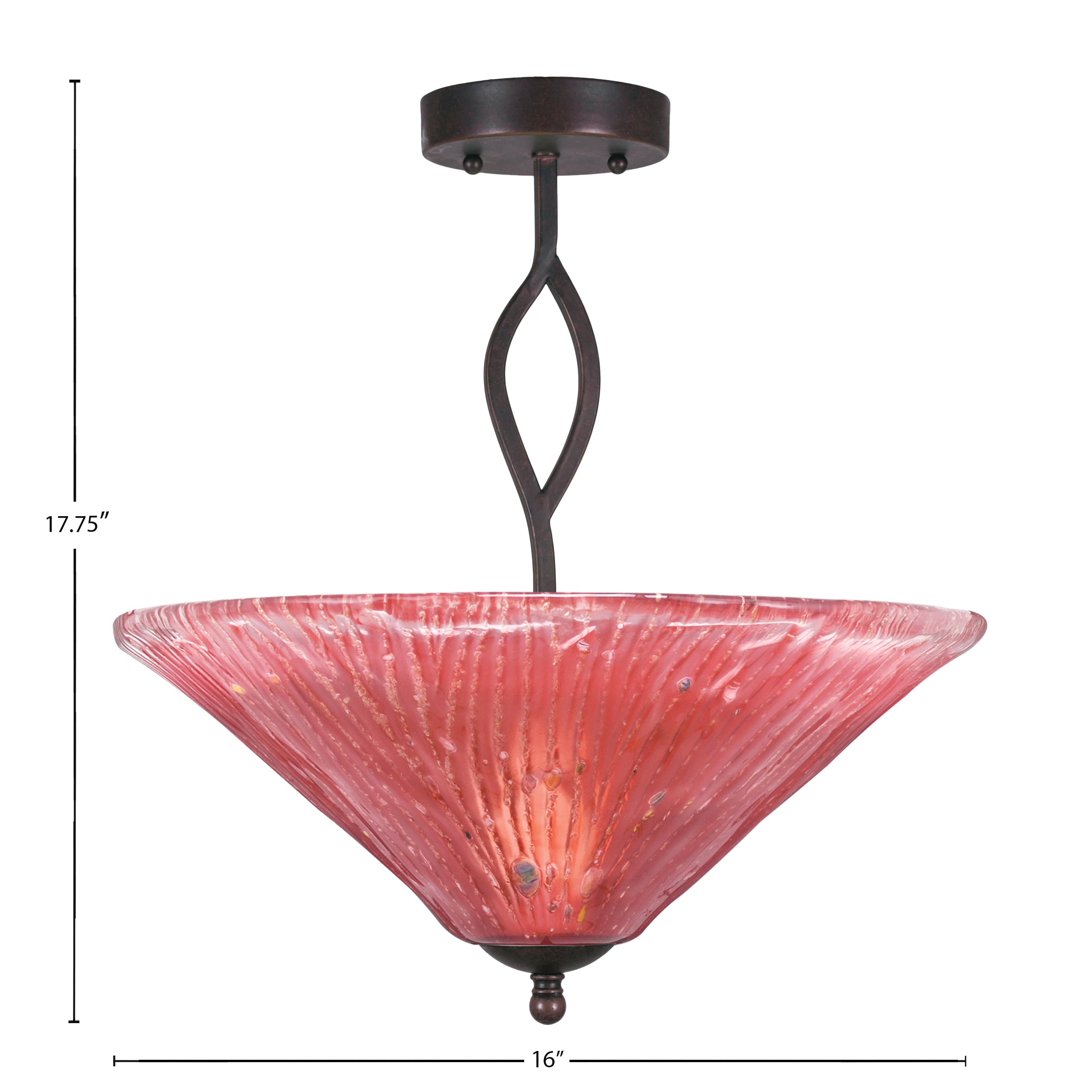Revo Three Light Semi-Flush Mount in Dark Granite with 16" Raspberry Crystal Shade