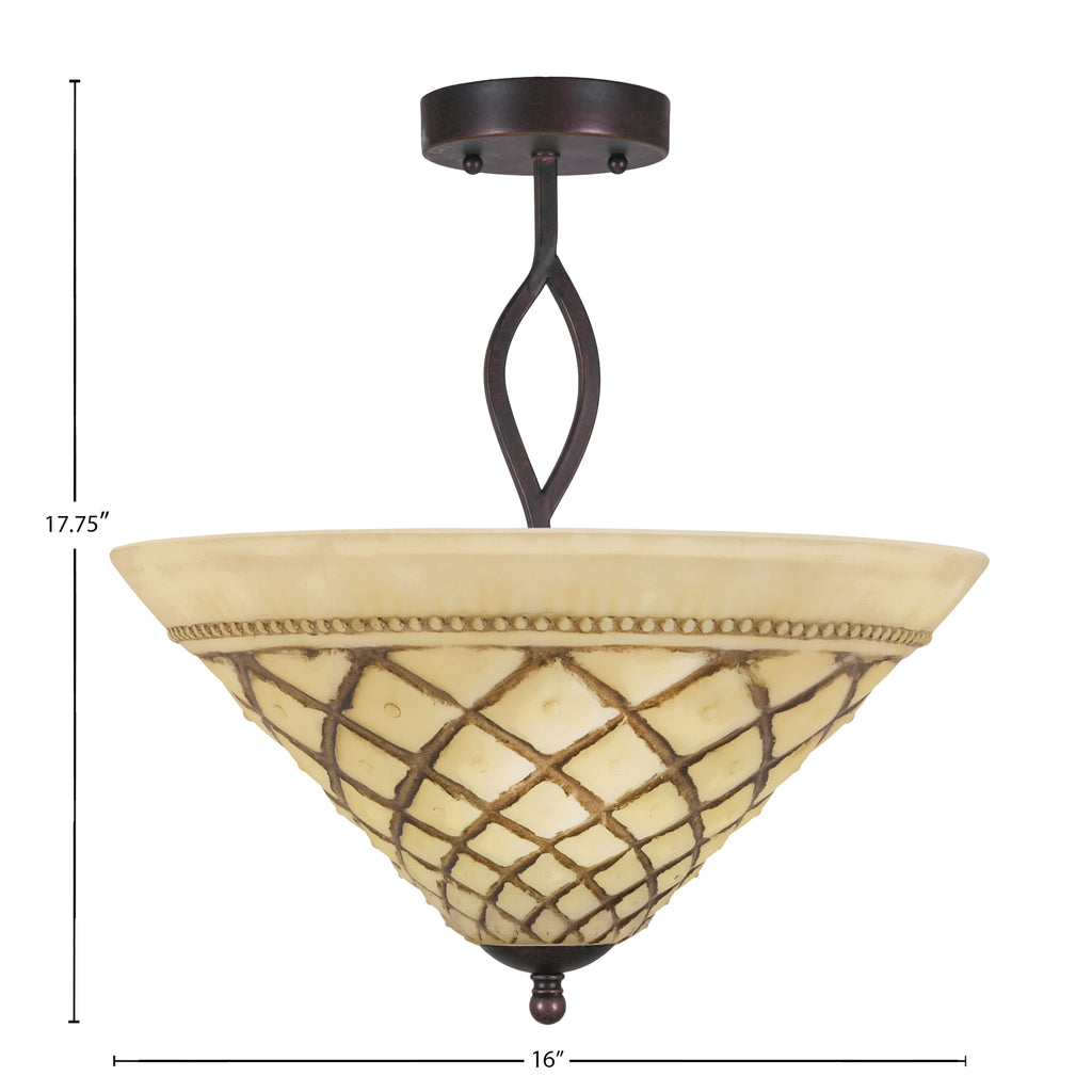 Revo Three Light Semi-Flush Mount in Dark Granite with 16" Chocolate Icing Shade