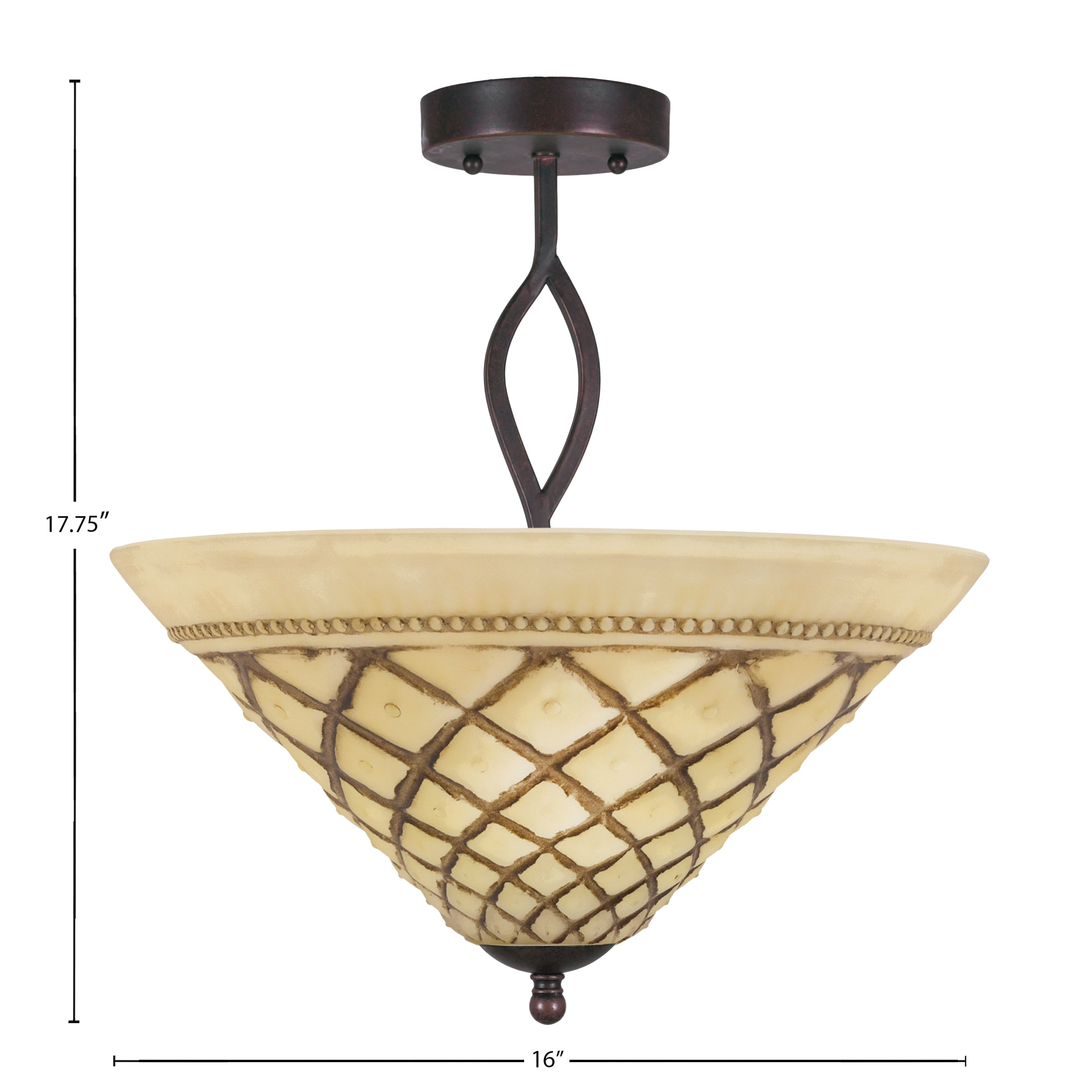Revo Three Light Semi-Flush Mount in Dark Granite with 16" Chocolate Icing Shade