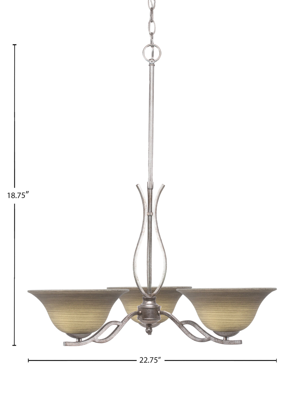 Revo Three Light Chandelier in Aged Silver with 10" Gray Linen Shade