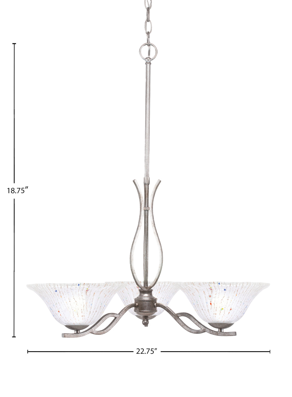 Revo Three Light Chandelier in Aged Silver with 10" Frosted Crystal Shade