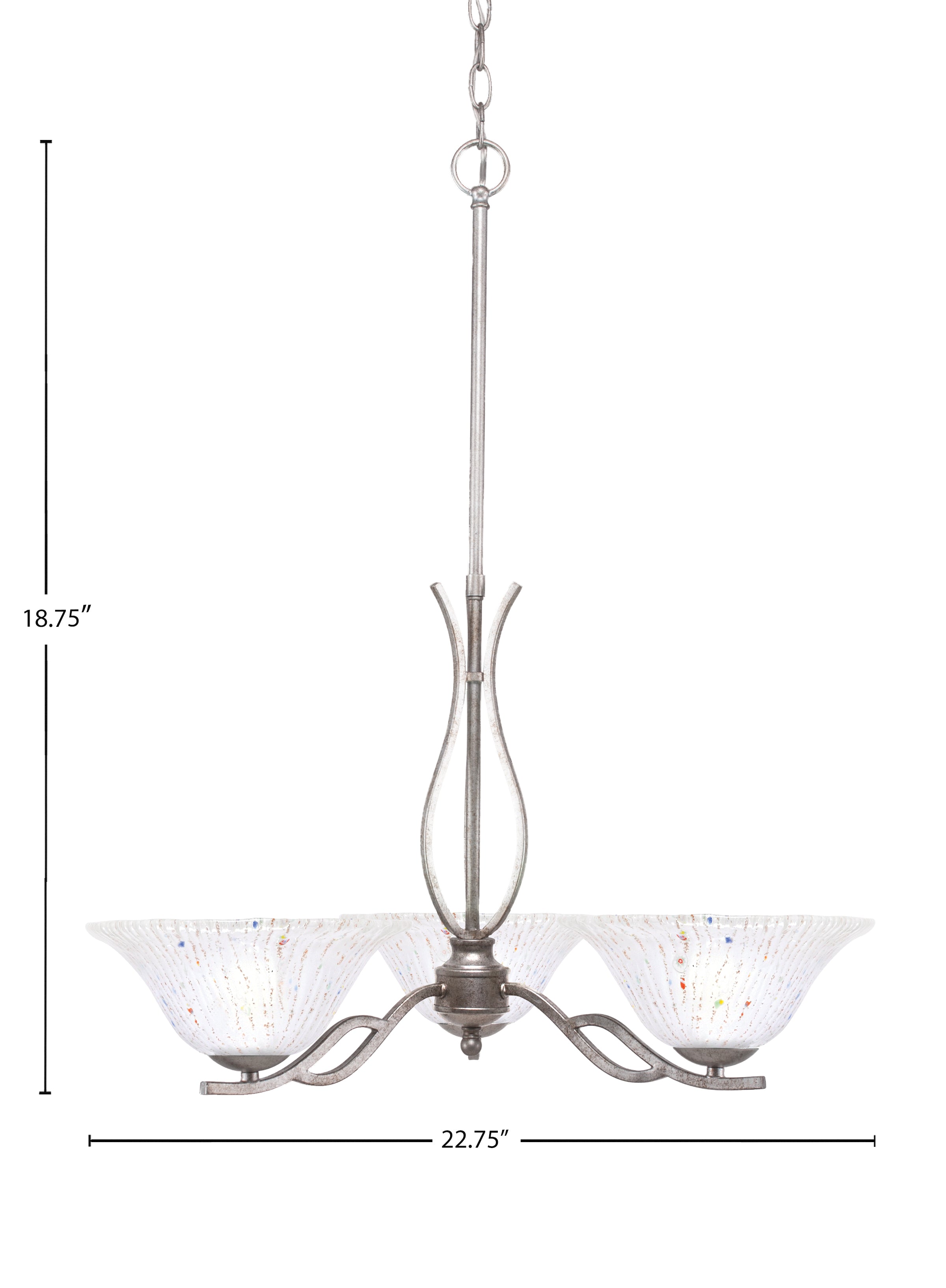 Revo Three Light Chandelier in Aged Silver with 10" Frosted Crystal Shade