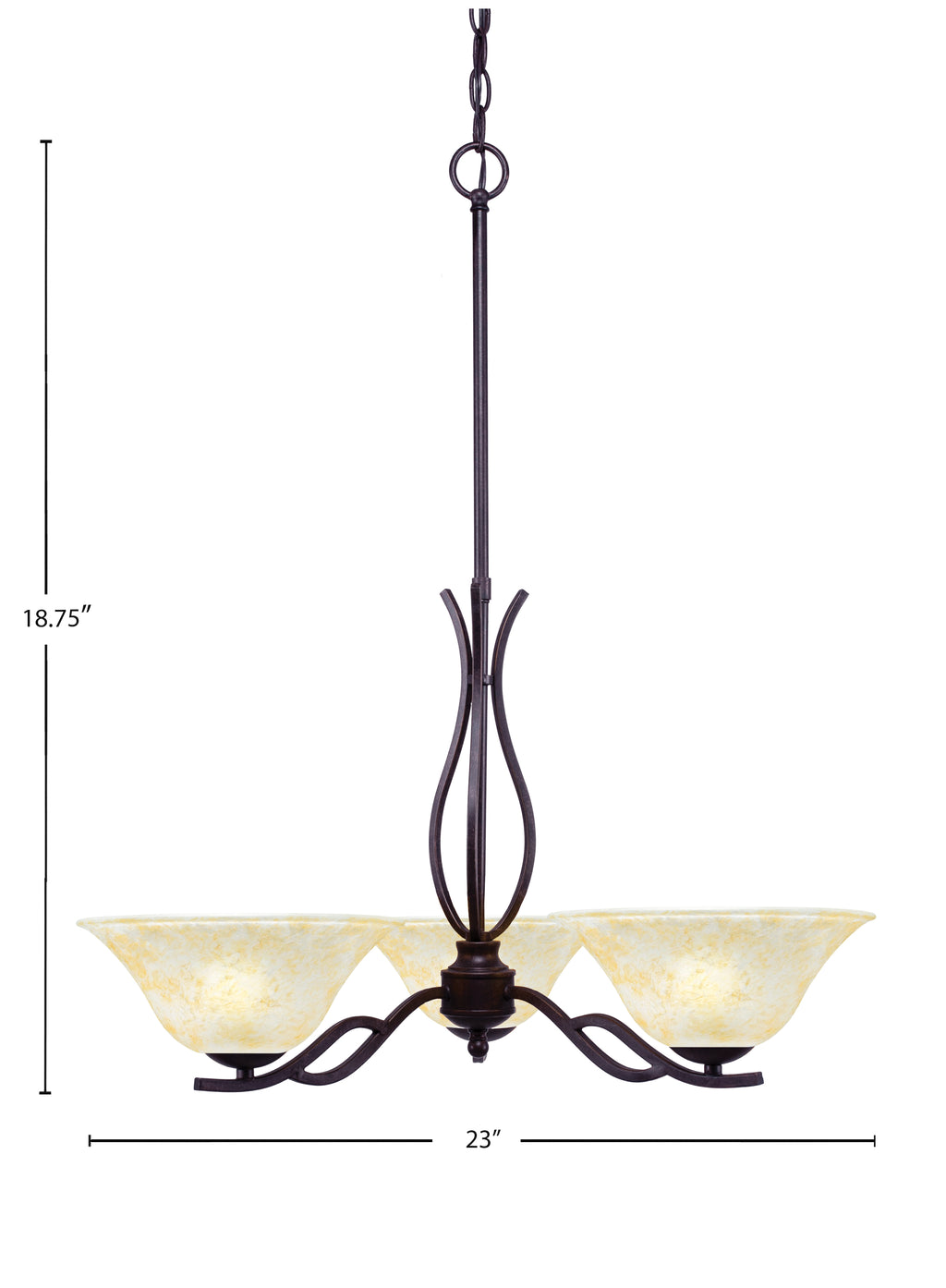 Revo Three Light Chandelier in Dark Granite with 10" Amber Marble Shade