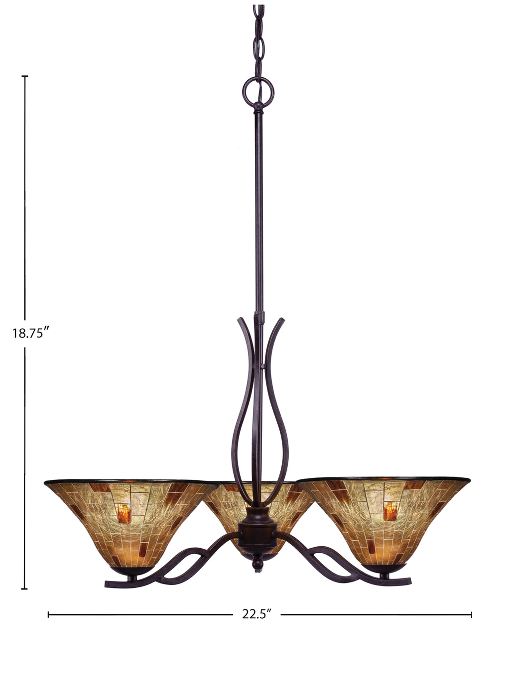Revo Three Light Chandelier in Dark Granite with 10" Penshell Resin Shade Shade