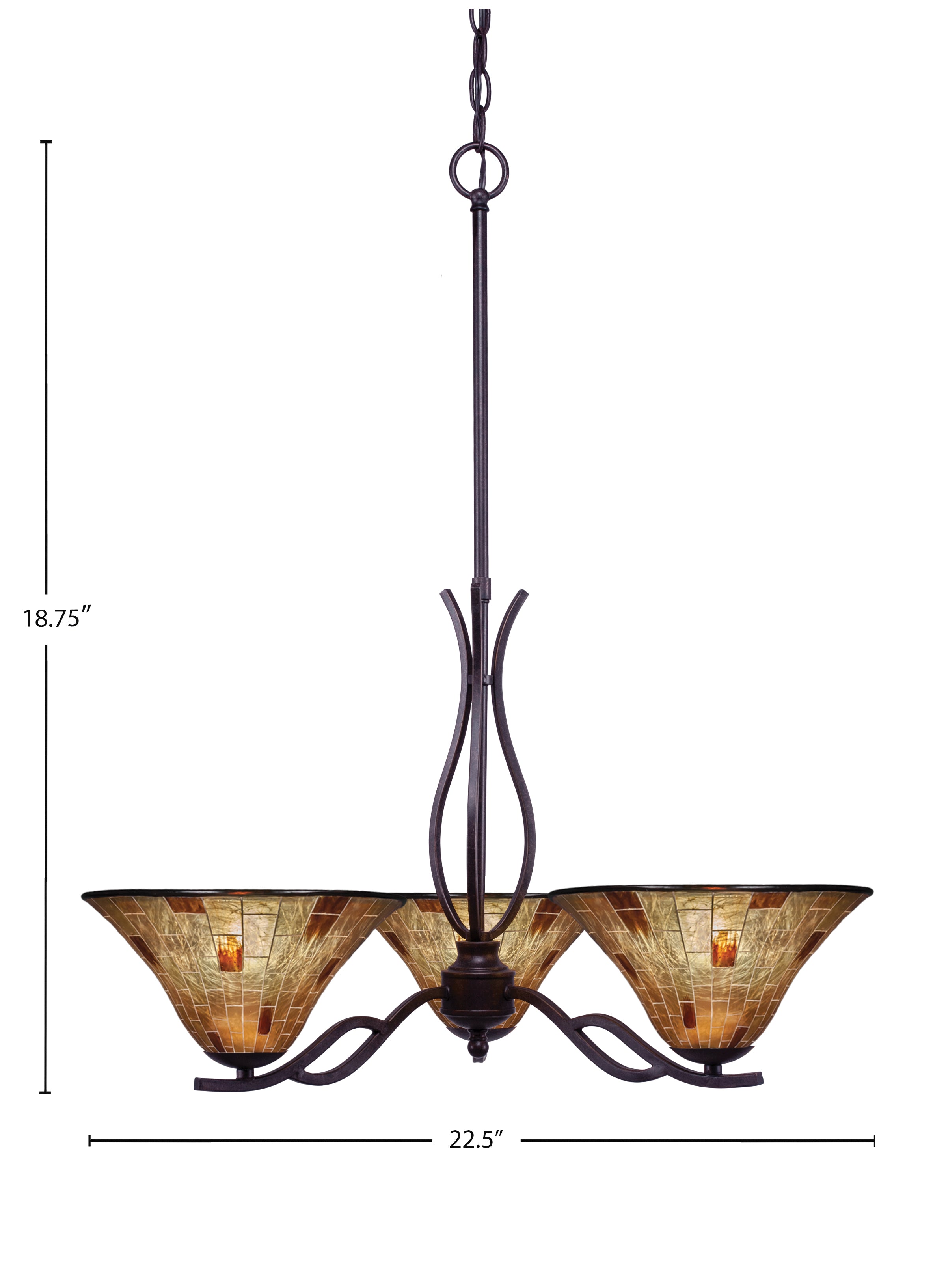 Revo Three Light Chandelier in Dark Granite with 10" Penshell Resin Shade Shade