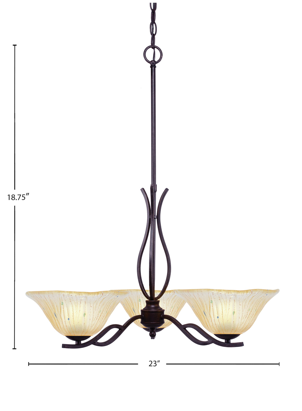 Revo Three Light Chandelier in Dark Granite with 10" Amber Crystal Shade
