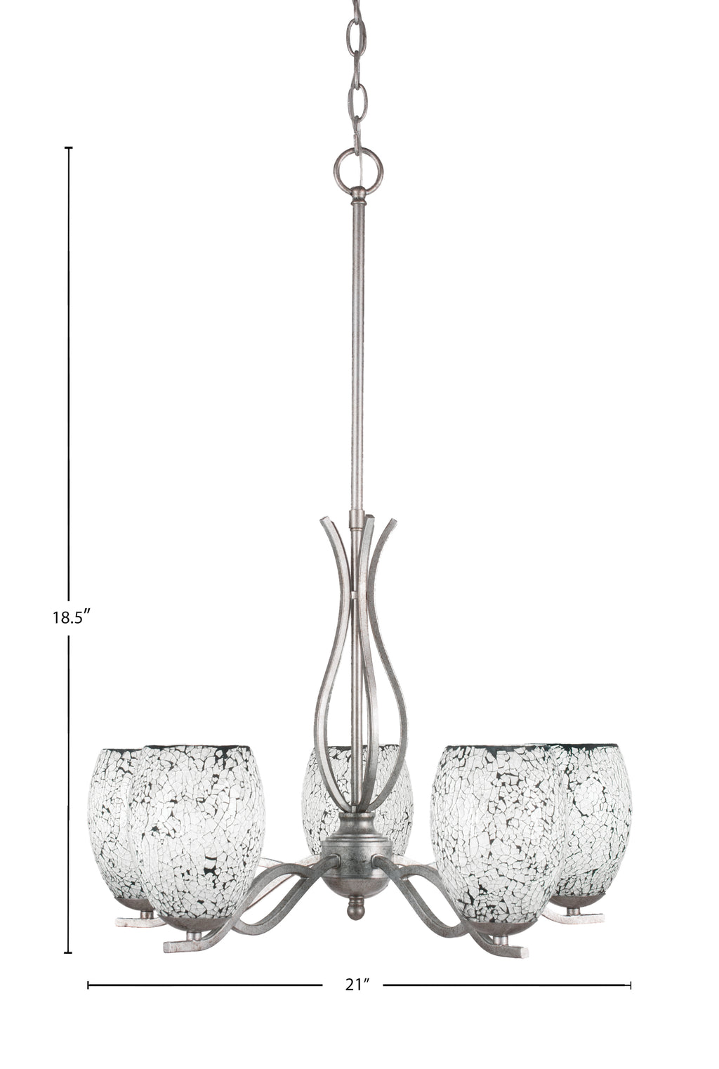 Revo Five Light Chandelier in Aged Silver with 5" Black Fusion Shade