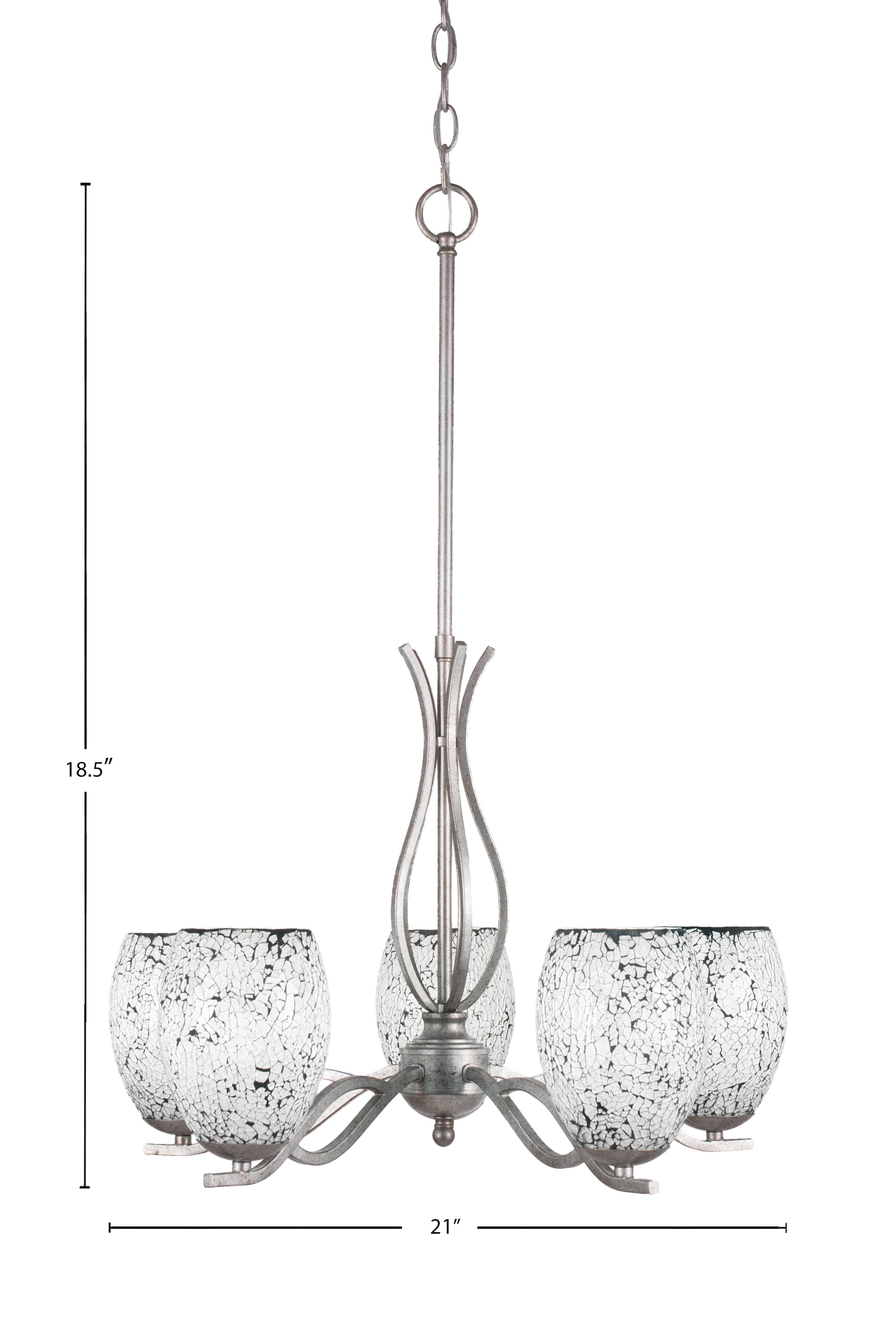 Revo Five Light Chandelier in Aged Silver with 5" Black Fusion Shade