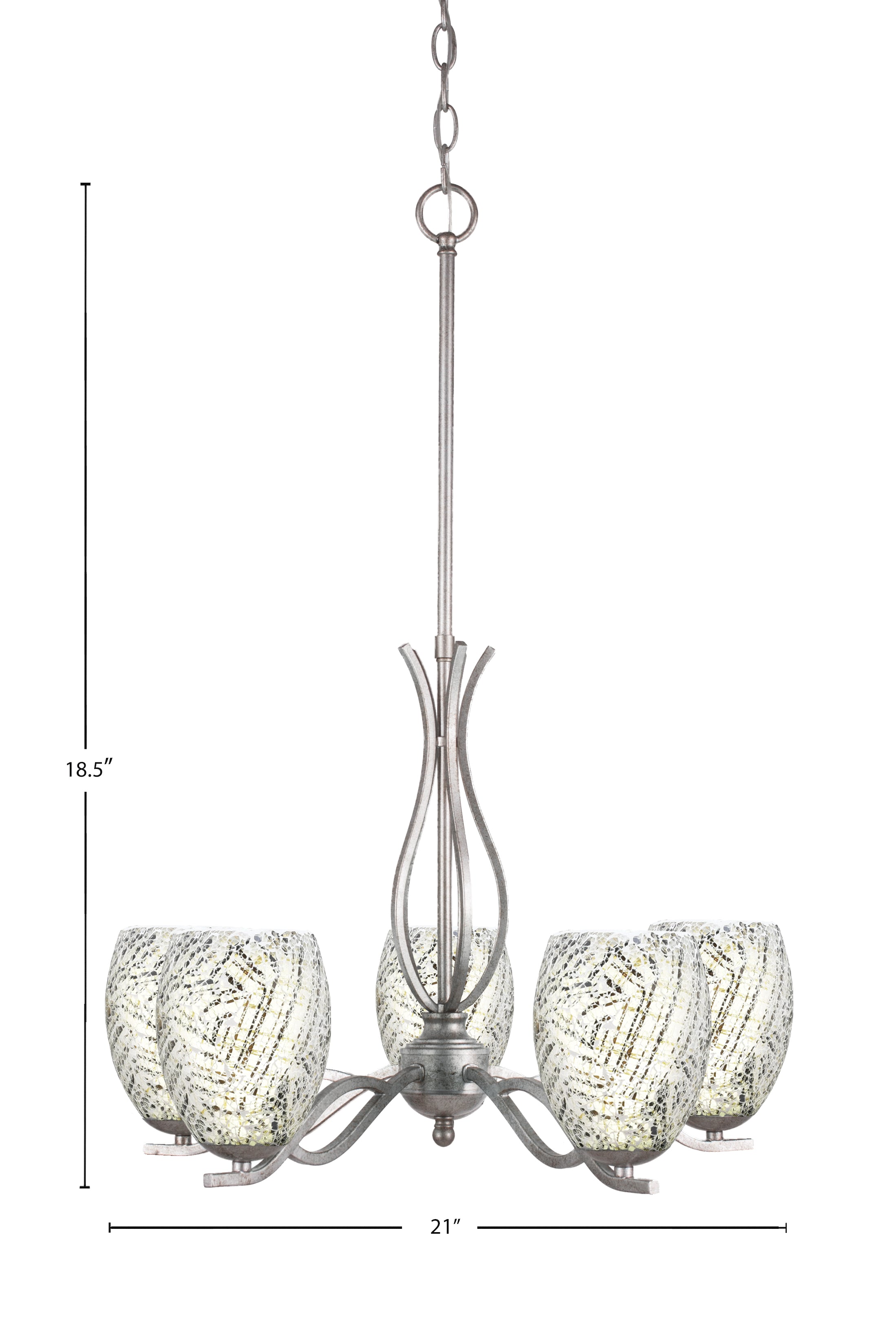 Revo Five Light Chandelier in Aged Silver with 5" Natural Fusion Shade