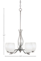 Revo Five Light Chandelier in Aged Silver with 5" White Linen Shade