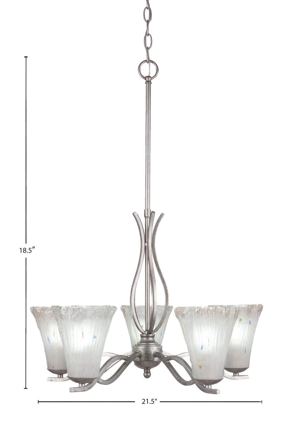 Revo Five Light Chandelier in Aged Silver with 5.5" Fluted Frosted Crystal Shade