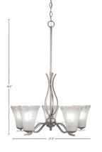 Revo Five Light Chandelier in Aged Silver with 5.5" Fluted Frosted Crystal Shade