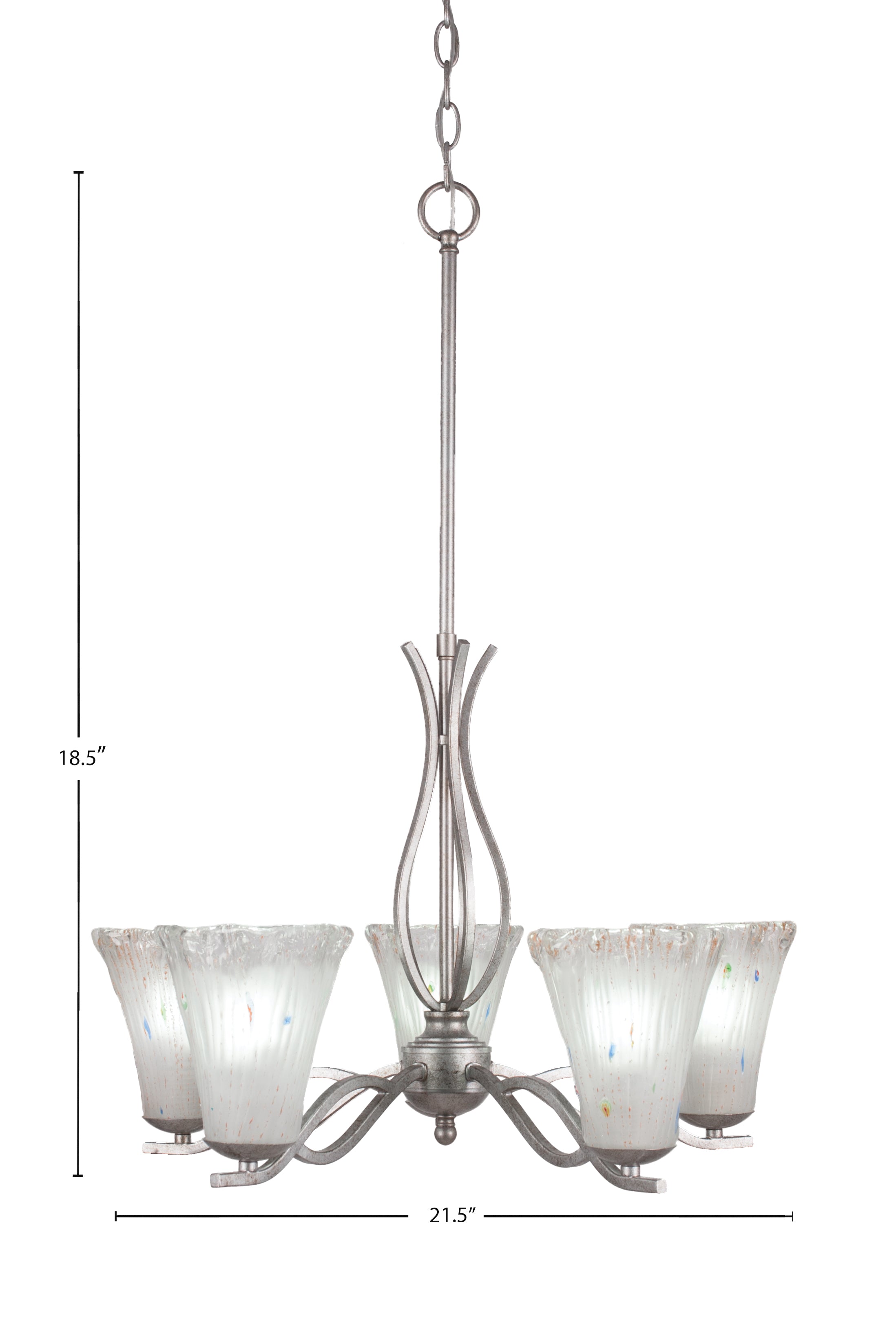 Revo Five Light Chandelier in Aged Silver with 5.5" Fluted Frosted Crystal Shade