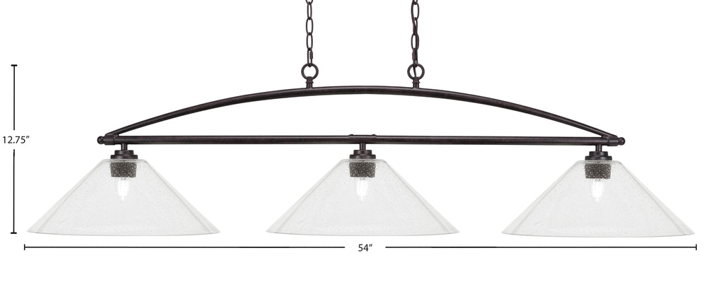 Marquise Three Light Island Pendant in Dark Granite with 16" Clear Bubble Shade