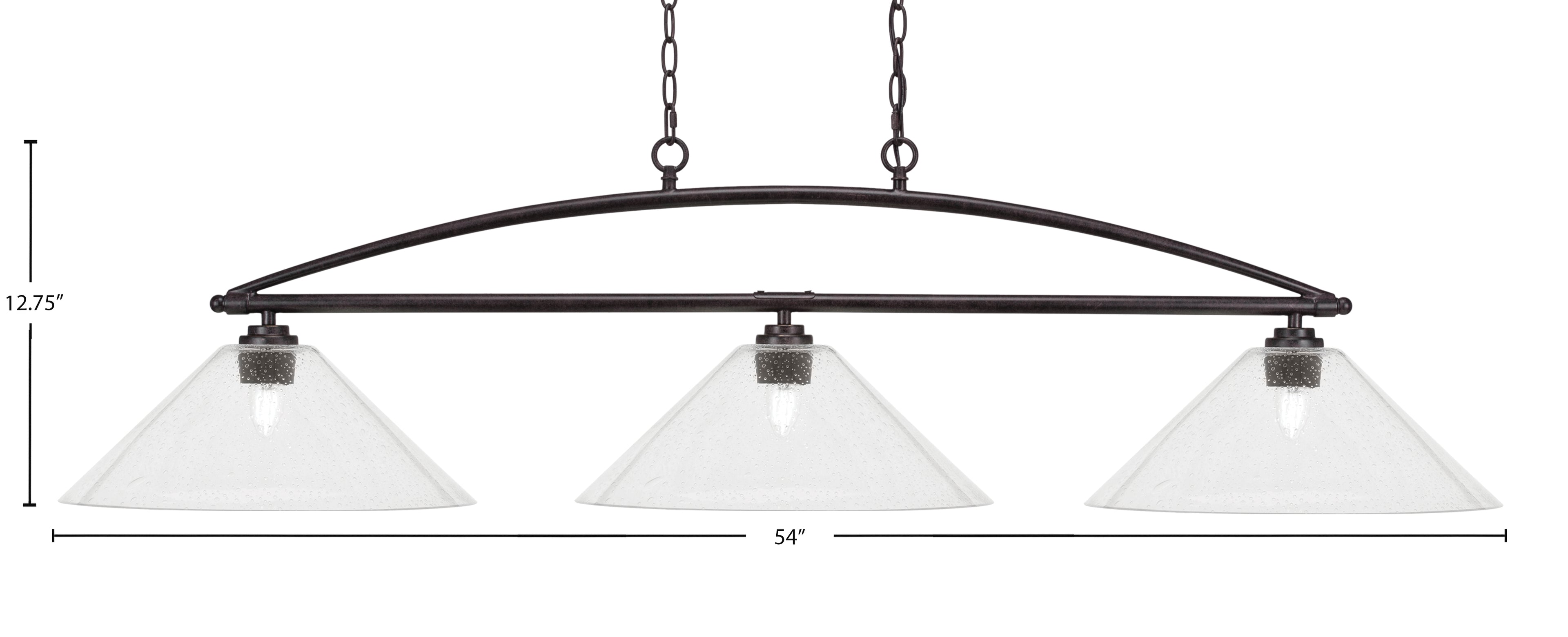 Marquise Three Light Island Pendant in Dark Granite with 16" Clear Bubble Shade