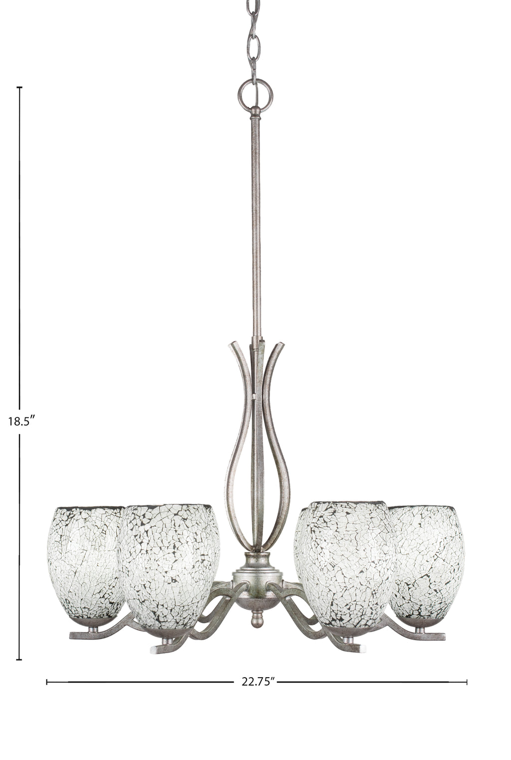 Revo Six Light Chandelier in Aged Silver with 5" Black Fusion Shade