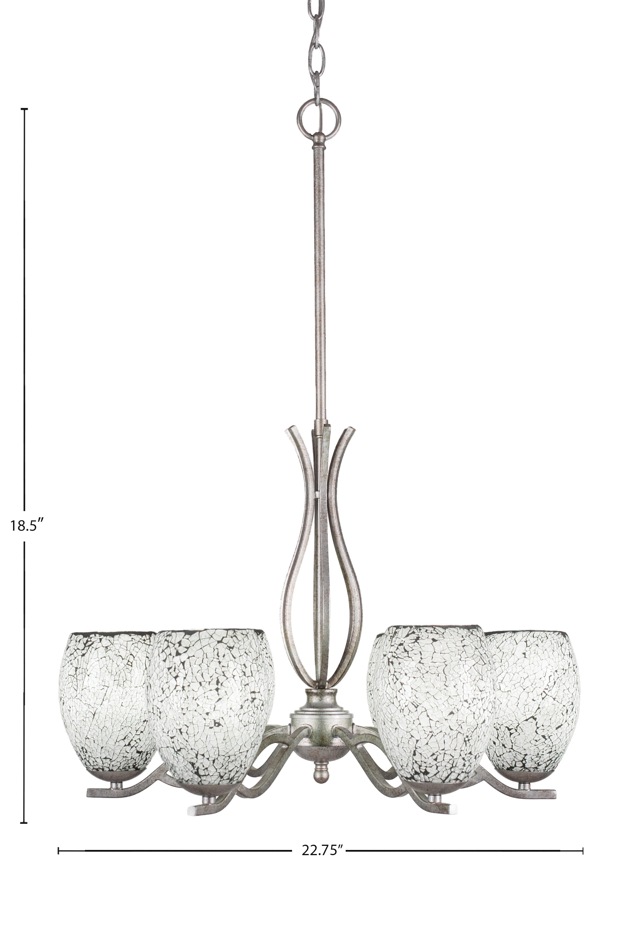 Revo Six Light Chandelier in Aged Silver with 5" Black Fusion Shade
