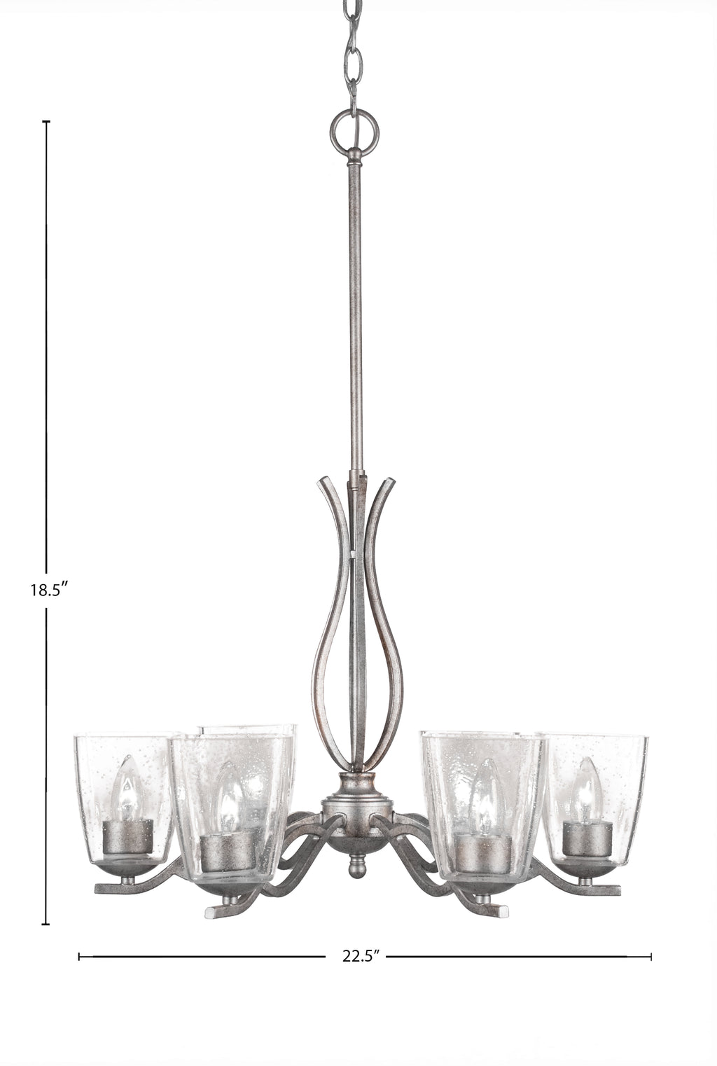 Revo Six Light Chandelier in Aged Silver with 4.5" Square Clear Bubble Shade