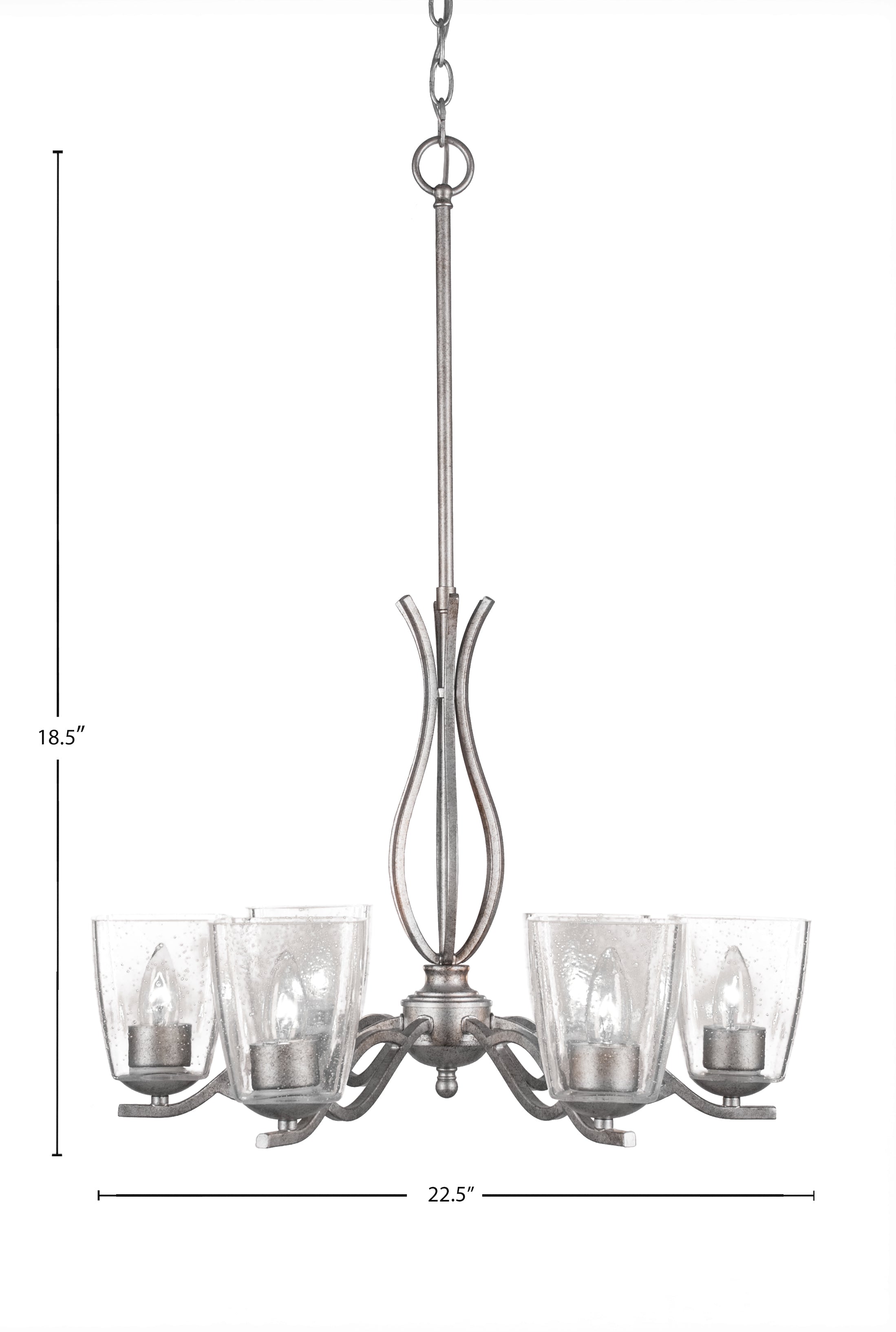 Revo Six Light Chandelier in Aged Silver with 4.5" Square Clear Bubble Shade