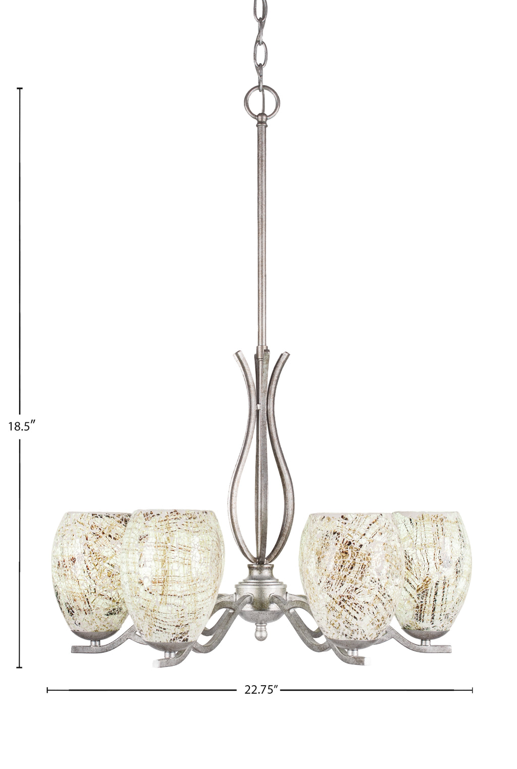 Revo Six Light Chandelier in Aged Silver with 5" Natural Fusion Shade