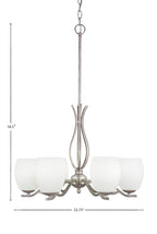 Revo Six Light Chandelier in Aged Silver with 5" White Linen Shade