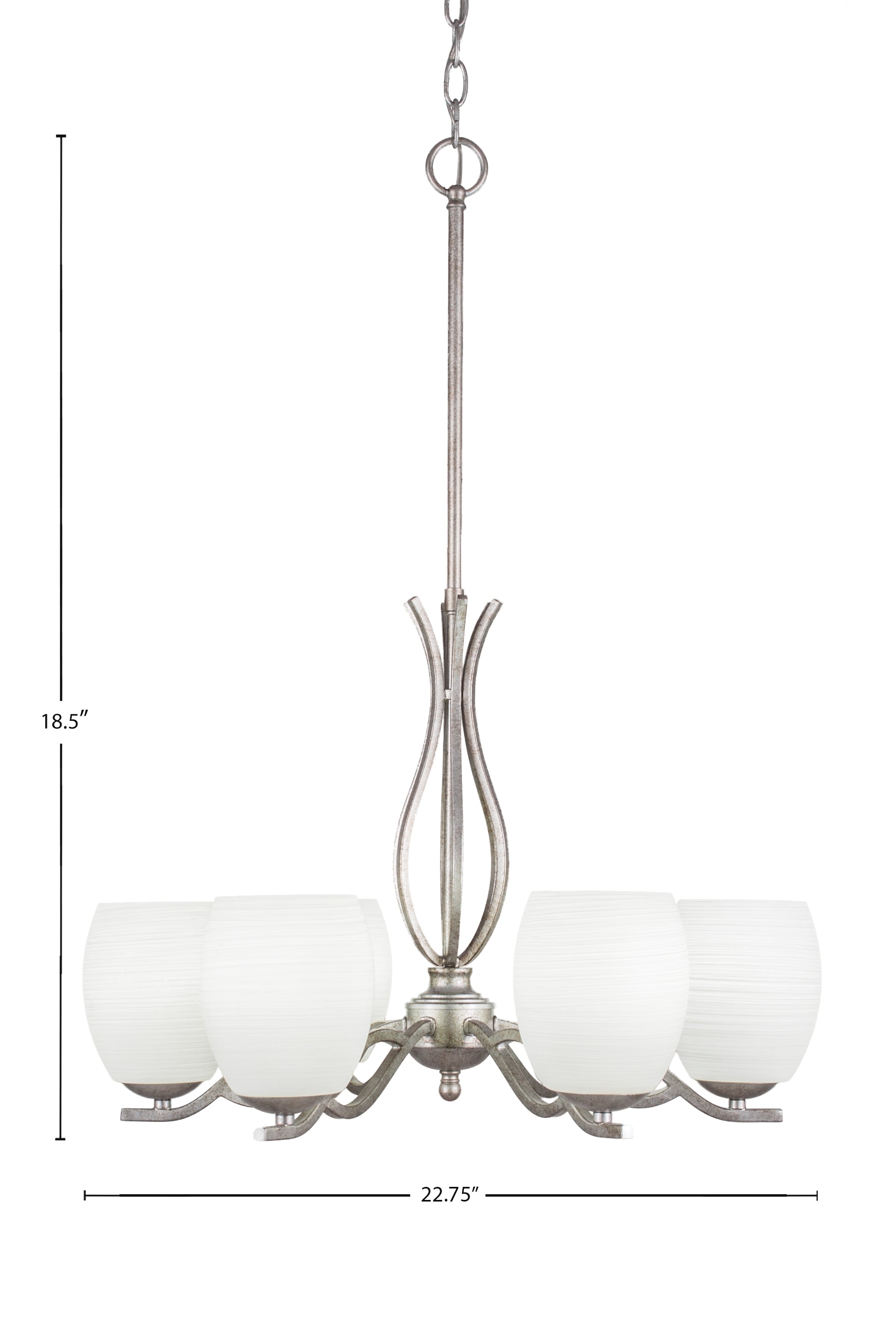 Revo Six Light Chandelier in Aged Silver with 5" White Linen Shade