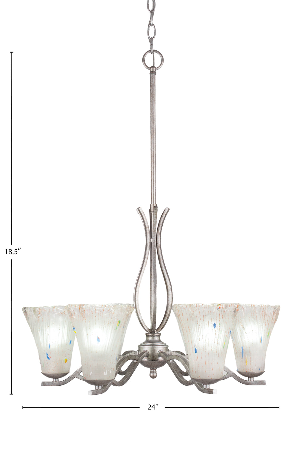 Revo Six Light Chandelier in Aged Silver with 5.5" Fluted Frosted Crystal Shade
