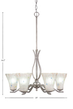 Revo Six Light Chandelier in Aged Silver with 5.5" Fluted Frosted Crystal Shade