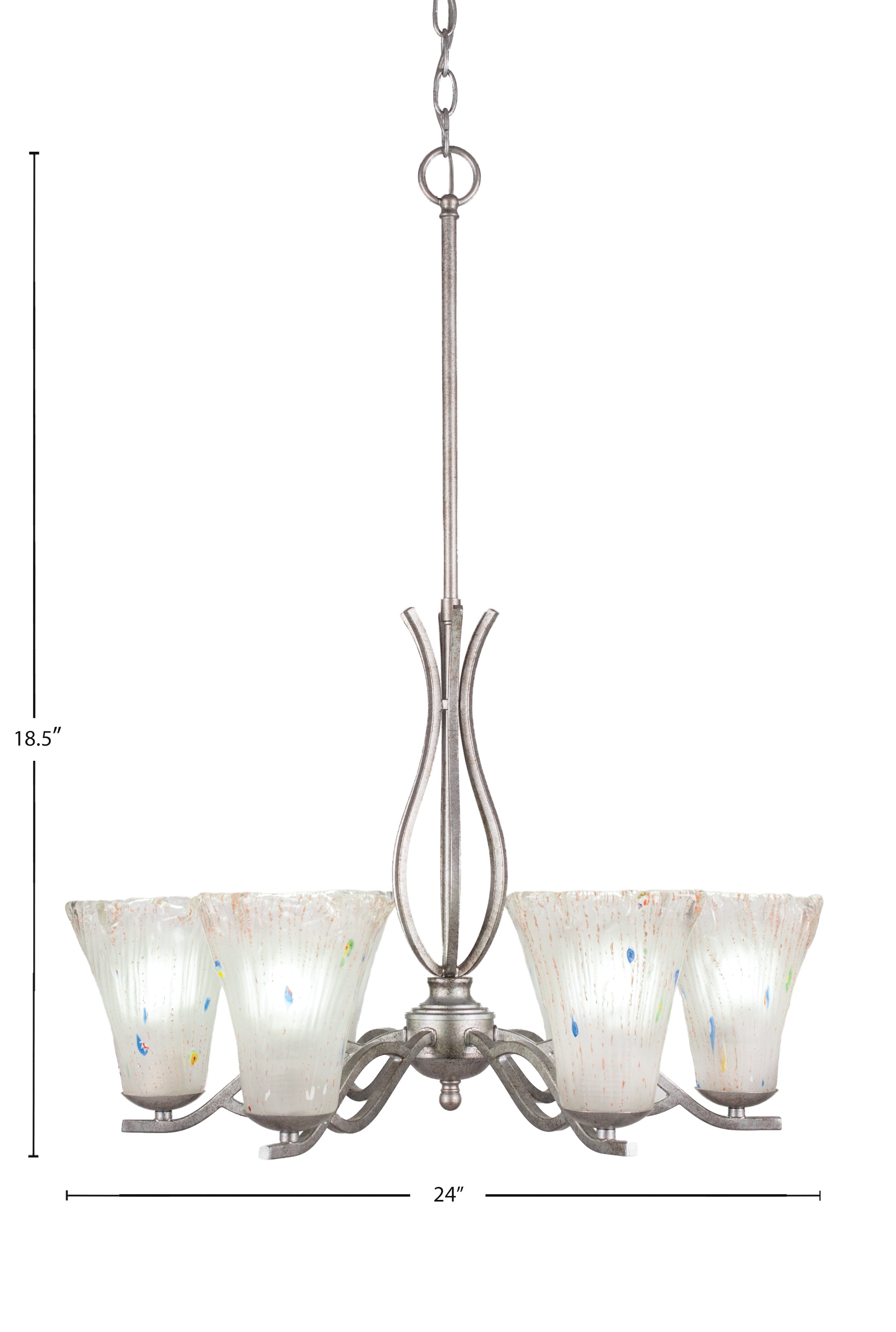 Revo Six Light Chandelier in Aged Silver with 5.5" Fluted Frosted Crystal Shade