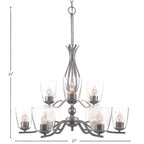 Revo Nine Light Chandelier in Aged Silver with 4.5" Square Clear Bubble Shade