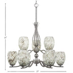 Revo Nine Light Chandelier in Aged Silver with 5" Natural Fusion Shade