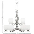 Revo Nine Light Chandelier in Aged Silver with 5" White Linen Shade