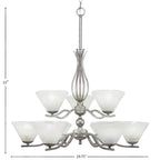 Revo Nine Light Chandelier in Aged Silver with 7" Gold Ice Shade