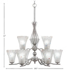 Revo Nine Light Chandelier in Aged Silver with 5.5" Fluted Frosted Crystal Shade