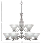 Revo Nine Light Chandelier in Aged Silver with 7" Frosted Crystal Shade