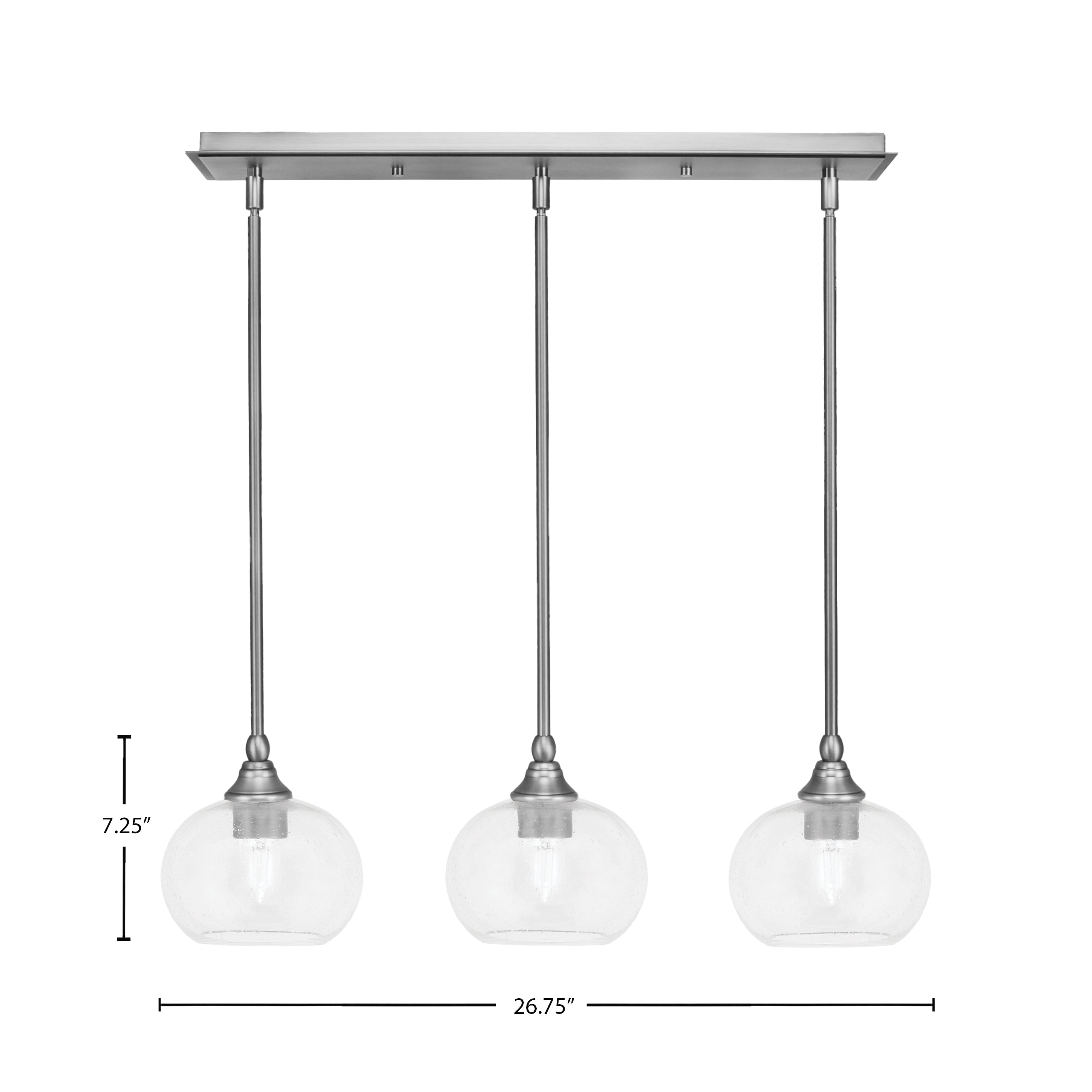 Stem Three Light Linear Pendalier in Brushed Nickel with Clear Bubble Shade