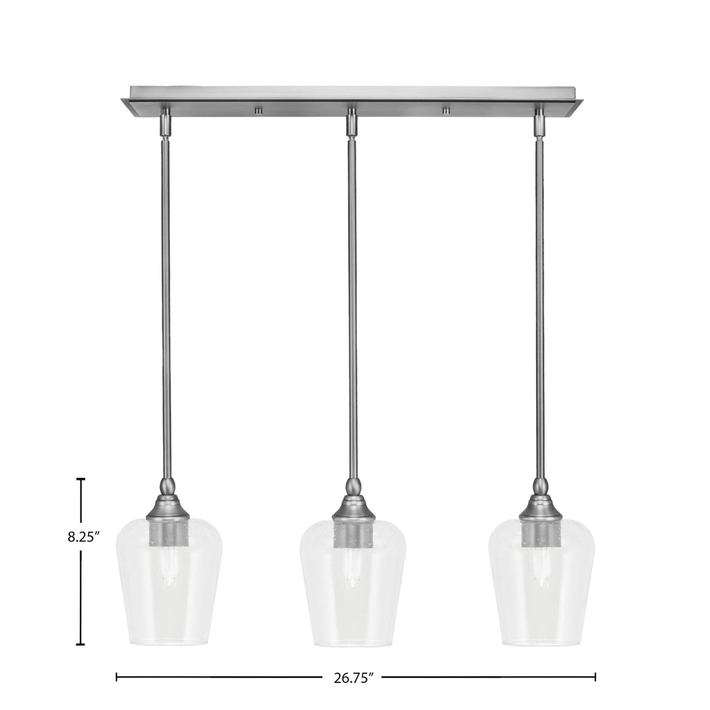 Stem Three Light Linear Pendalier in Brushed Nickel with Clear Bubble Shade