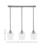 Stem Three Light Linear Pendalier in Brushed Nickel with Clear Bubble Shade