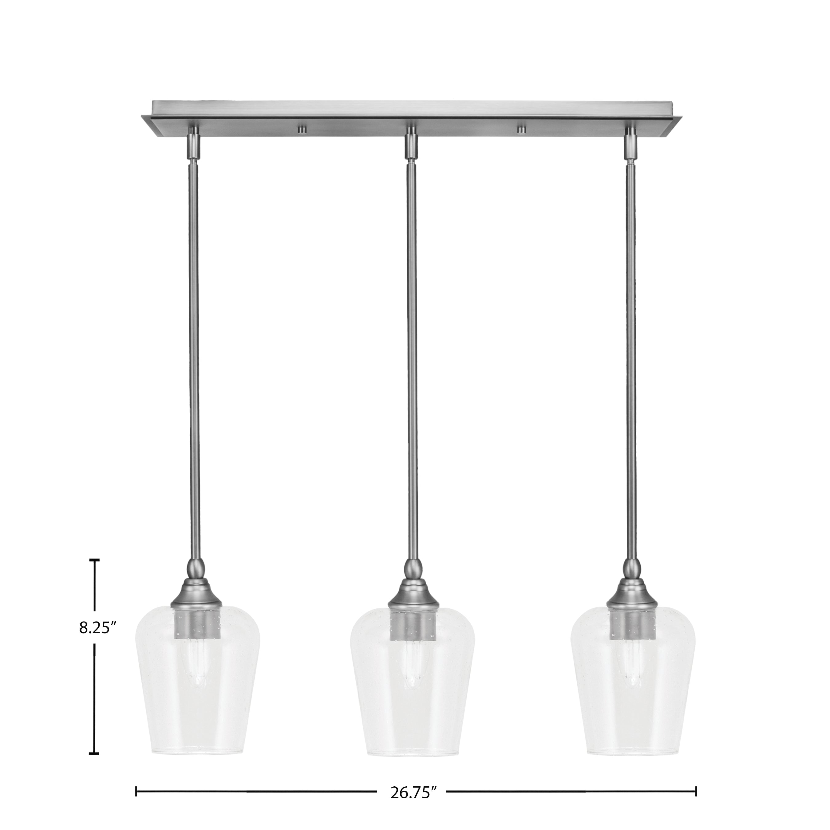 Stem Three Light Linear Pendalier in Brushed Nickel with Clear Bubble Shade
