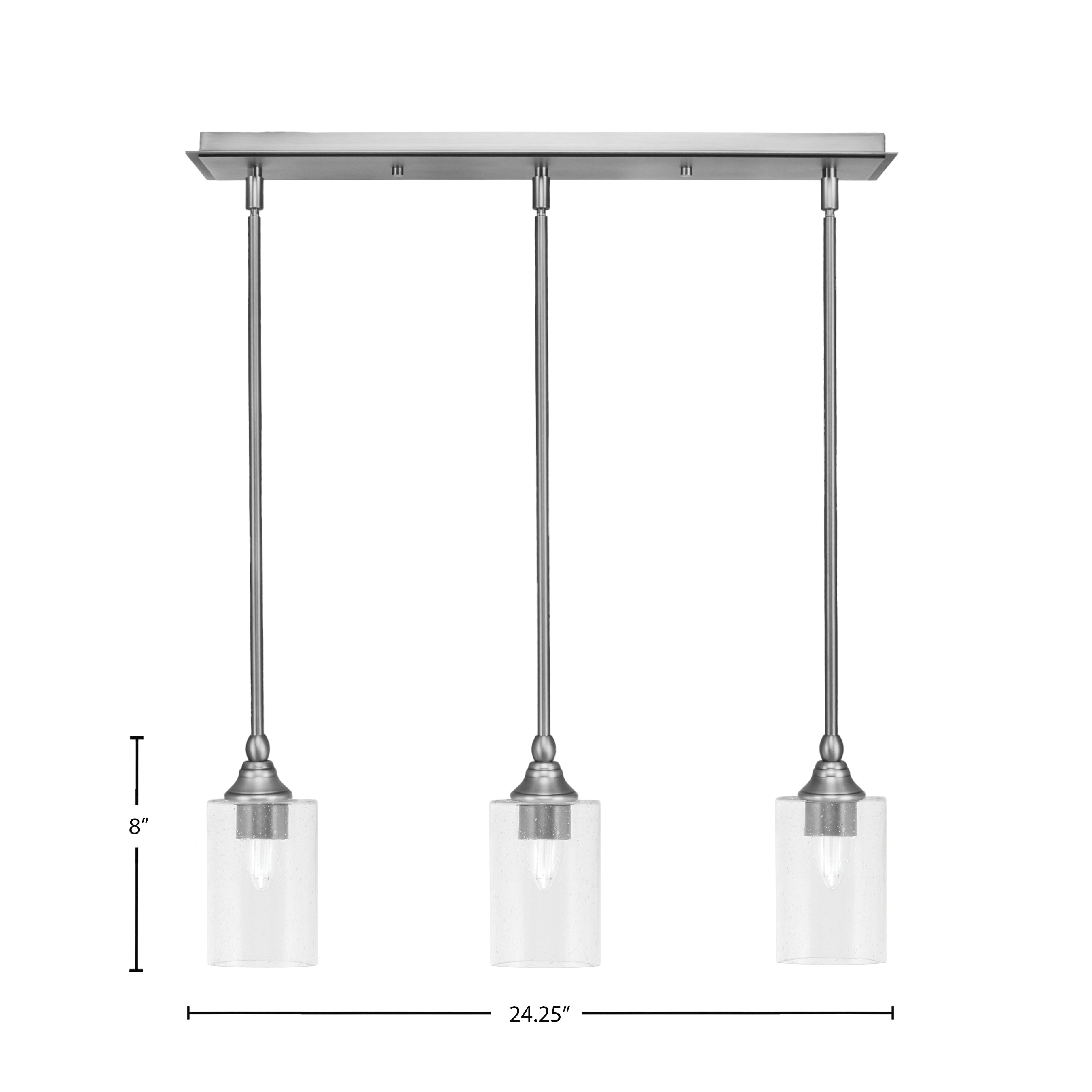 Stem Three Light Linear Pendalier in Brushed Nickel with Clear Bubble Shade