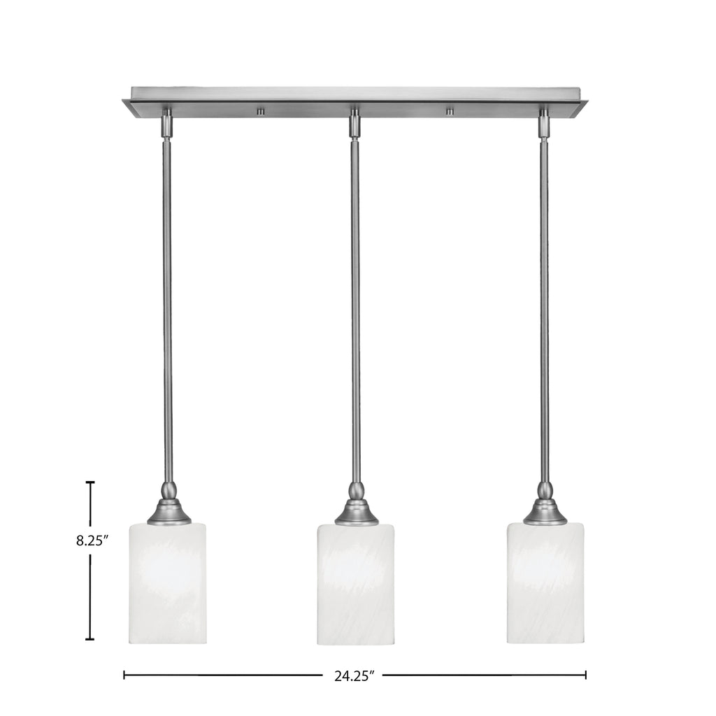 Stem Three Light Linear Pendalier in Brushed Nickel with White Marble Shade