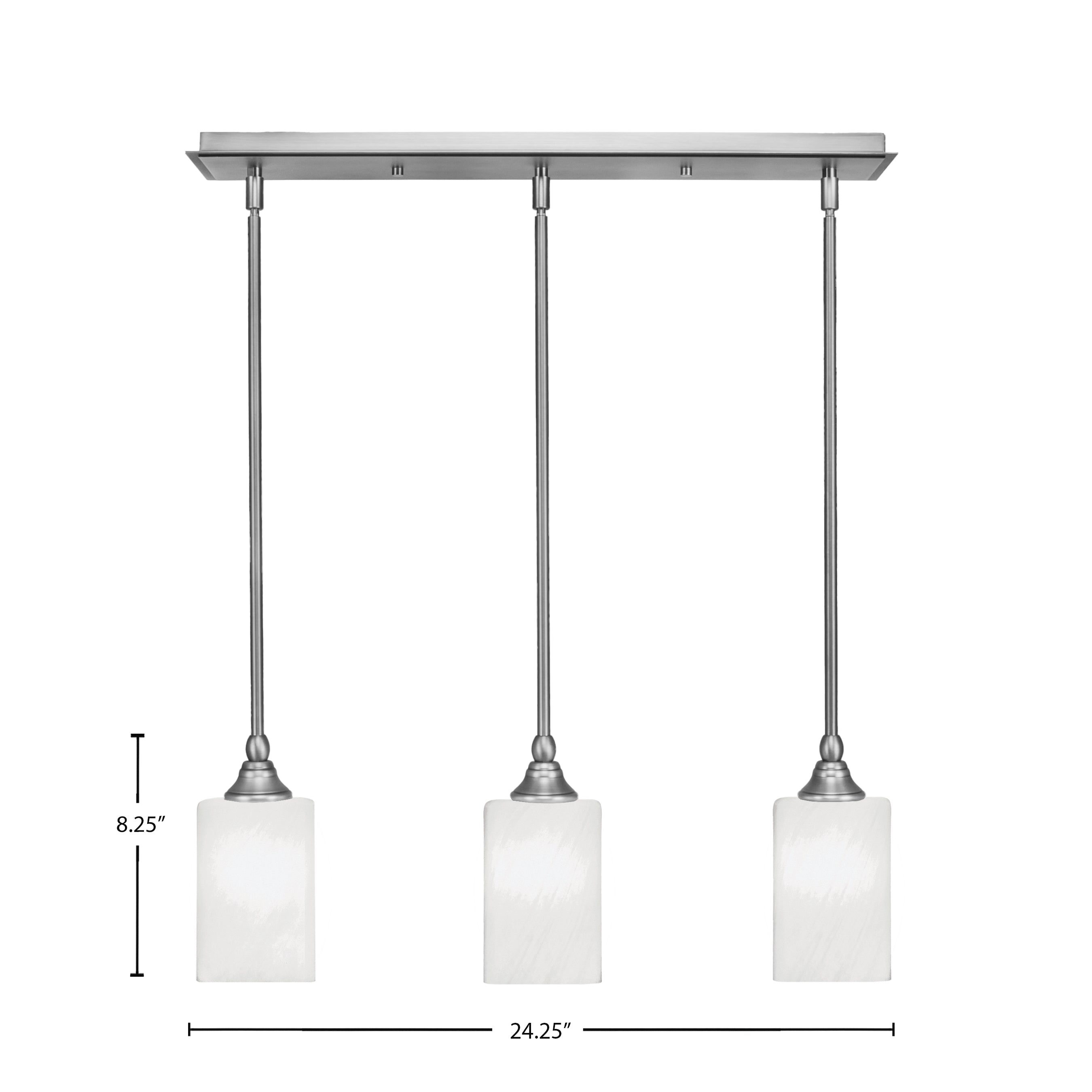 Stem Three Light Linear Pendalier in Brushed Nickel with White Marble Shade